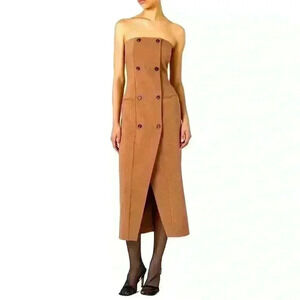 NEW! French Connection Azra Twill Strapless Neck Sleeveless Button Midi Dress